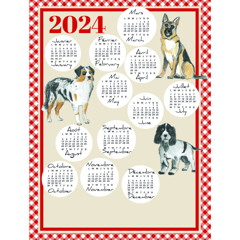 Torchon animaux calendrier 2024